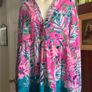 Lilly Pulitzer Pink Floral Print Top with Teal Accents
